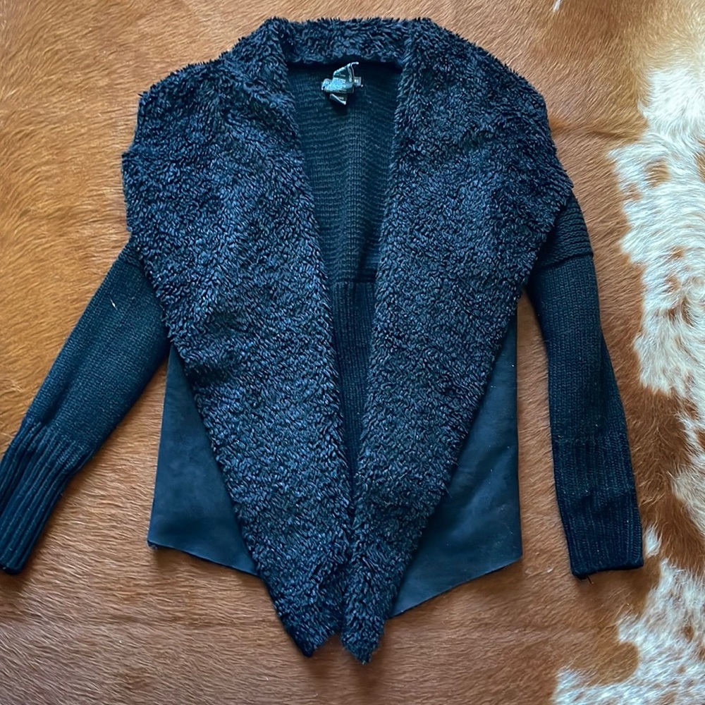Small black jacket/ cardigan see pics for diff materials - super soft and warm